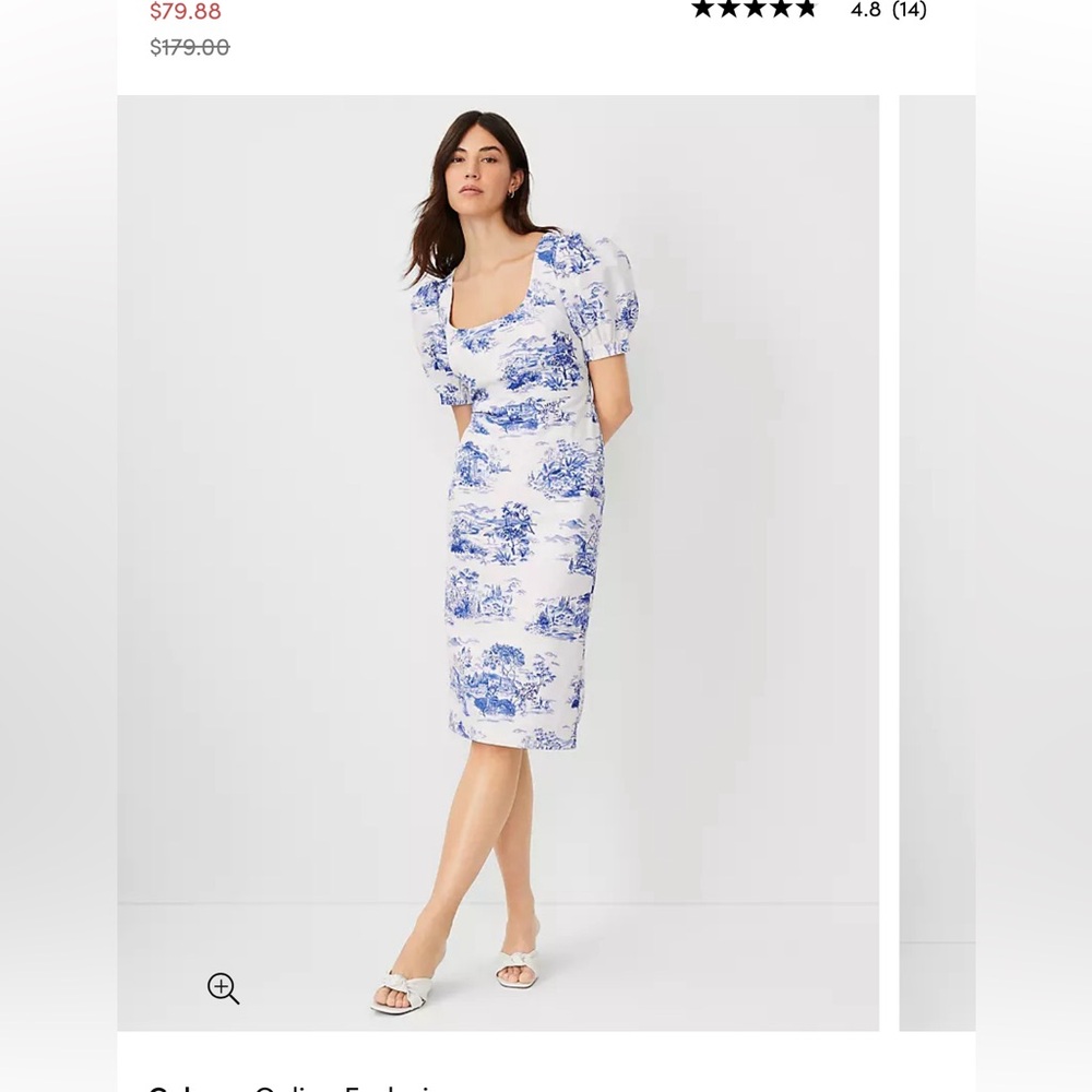 Toile Puff Sleeve Scoop Neck Sheath Dress Ann Taylor 0P